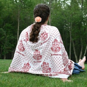 Meditatie omslagdoek met mantra Ganesh, natuurvezel, XL, 220 x 106 cm, in 3 kleuren