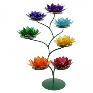 Kandelaar voor 7 chakra kaarshouders 'Lotus', groen of bronskleur